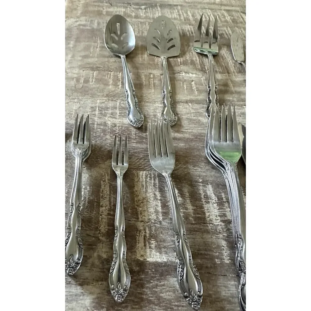 Imperial Fleurette Stainless Steel Flatware 68 Pieces VTG